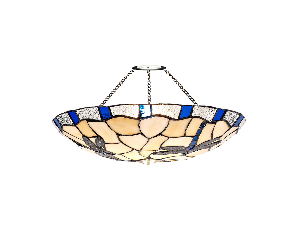 Rostron 35cm Tiffany Non-electric Uplighter Shade, Rich Blue/Cream/Clear Crystal