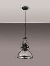 Munro Pendant, 1 x E27, Matt Black With Round 30cm Matt Black / Clear Glass Shade