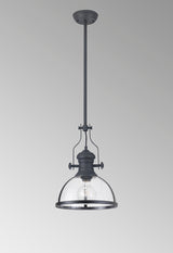 Munro Pendant, 1 x E27, Graphite With Round 30cm Graphite / Clear Glass Shade