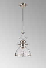 Munro Pendant, 1 x E27, Polished Nickel With Round 30cm Polished Nickel / Clear Glass Shade