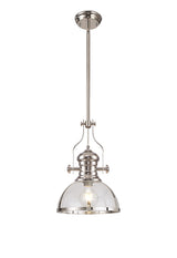 Munro Pendant, 1 x E27, Polished Nickel With Round 30cm Polished Nickel / Clear Glass Shade
