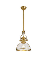 Munro Pendant, 1 x E27, Satin Gold With Round 30cm Satin Gold / Clear Glass Shade