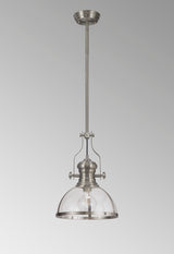 Munro Pendant, 1 x E27, Satin Nickel With Round 30cm Satin Nickel / Clear Glass Shade