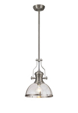 Munro Pendant, 1 x E27, Satin Nickel With Round 30cm Satin Nickel / Clear Glass Shade