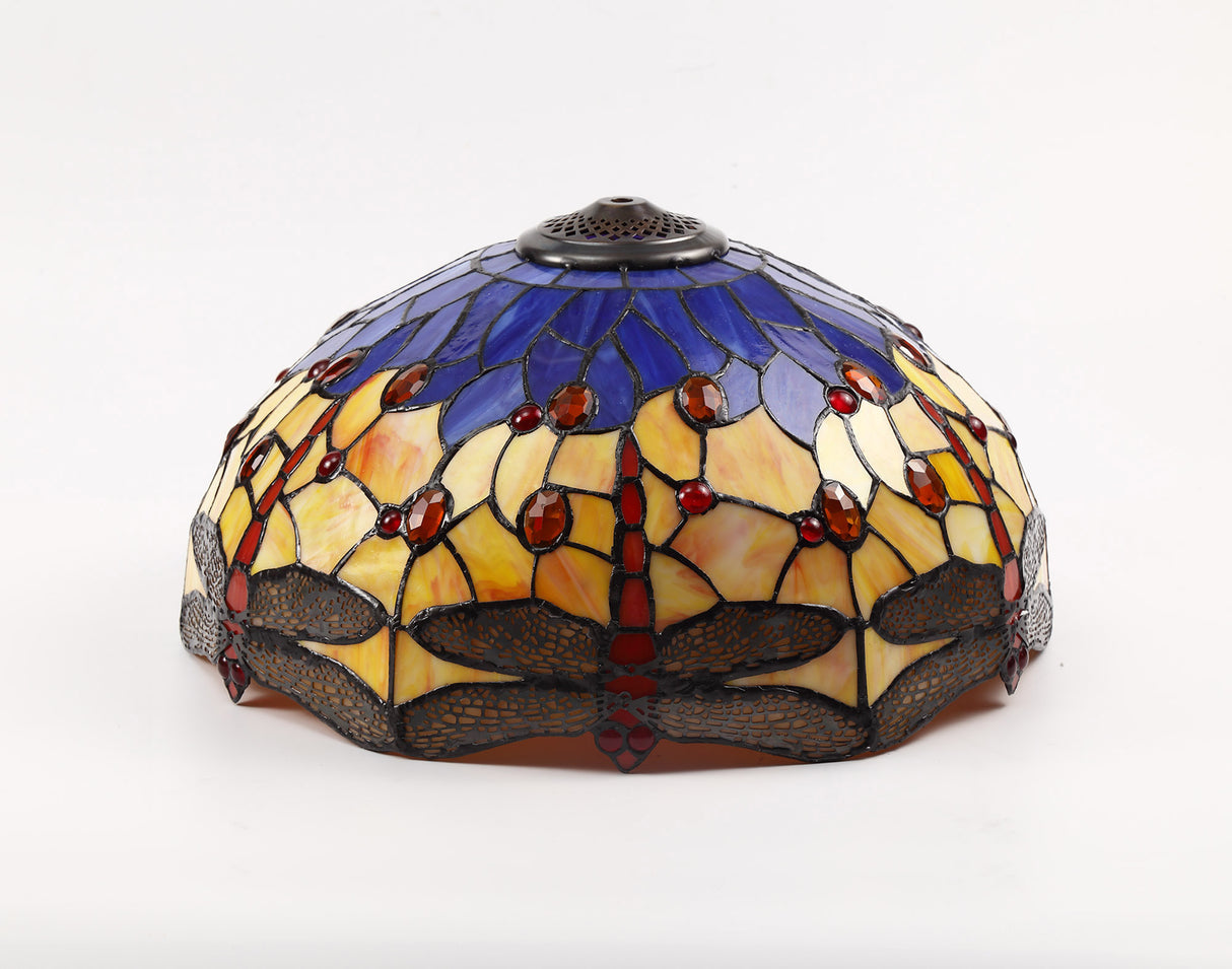 Hinnigan Tiffany 40cm Shade Only Suitable For Pendant/Ceiling/Table Lamp, Blue/Orange/Crystal