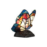 Quinn Tiffany Butterfly Table Lamp, 1 x E14, Black Base With Blue/Brown Glass With Clear Crystal