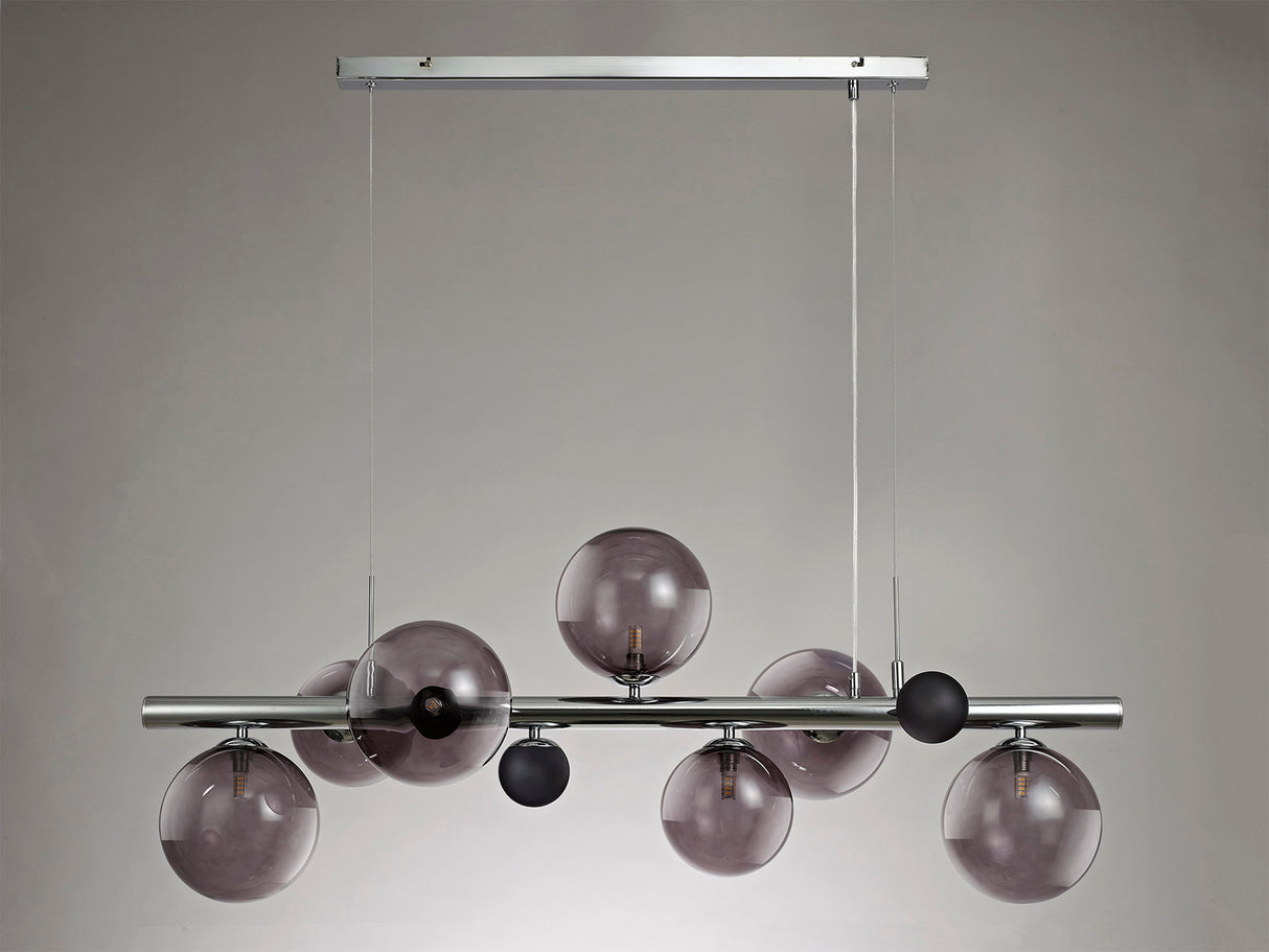 Suggett Linear Pendant , 7 x G9, Polished Chrome, Smoked Glass
