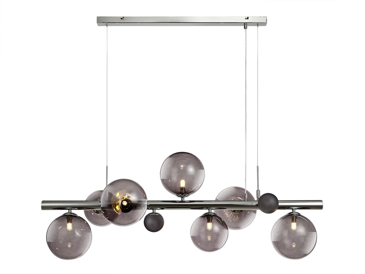 Suggett Linear Pendant , 7 x G9, Polished Chrome, Smoked Glass