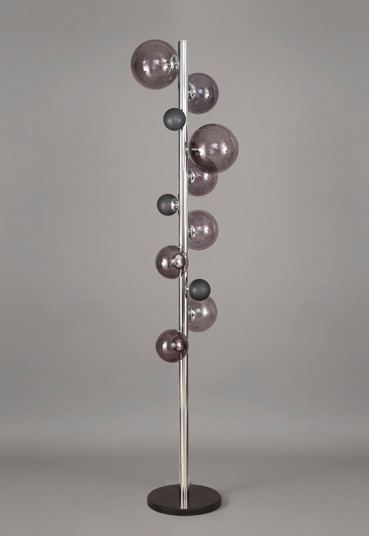 Suggett Floor Lamp, 8 x G9, Polished Chrome/Smoked Glass With Black Marble Base