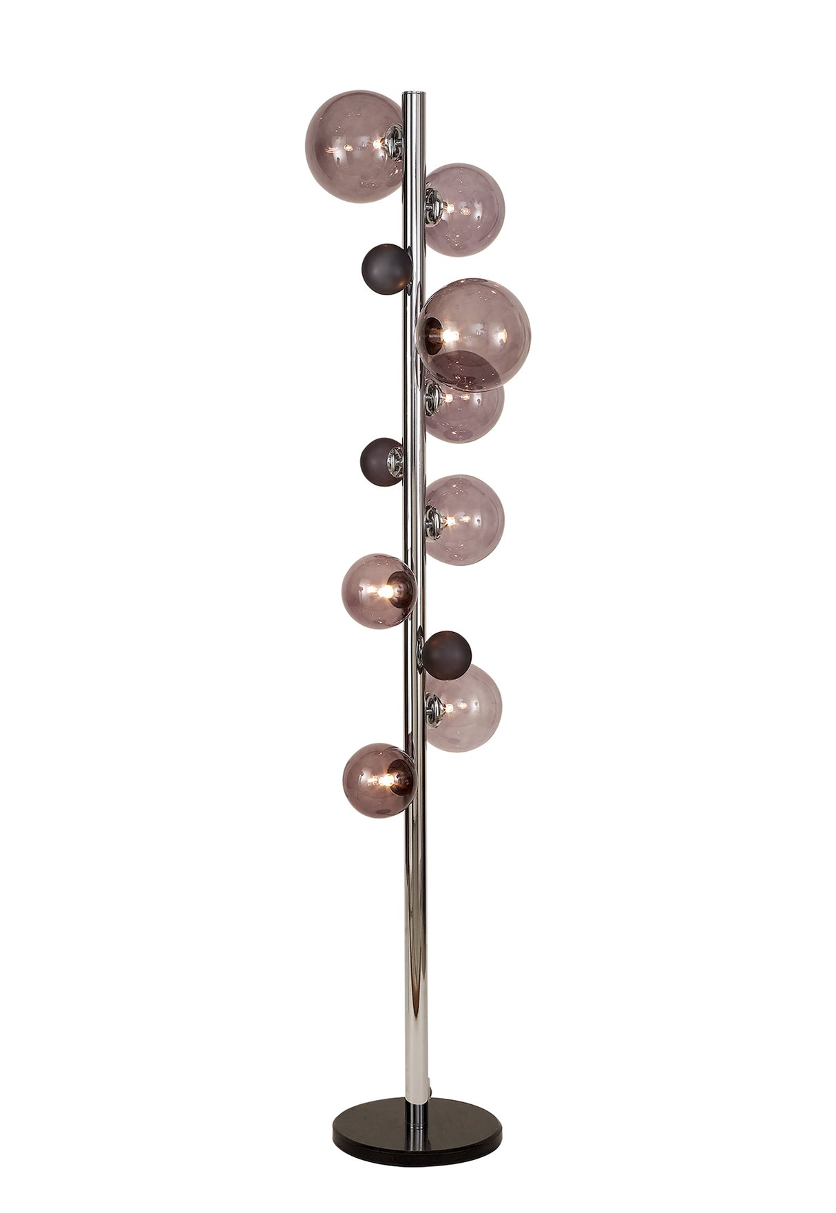 Suggett Floor Lamp, 8 x G9, Polished Chrome/Smoked Glass With Black Marble Base