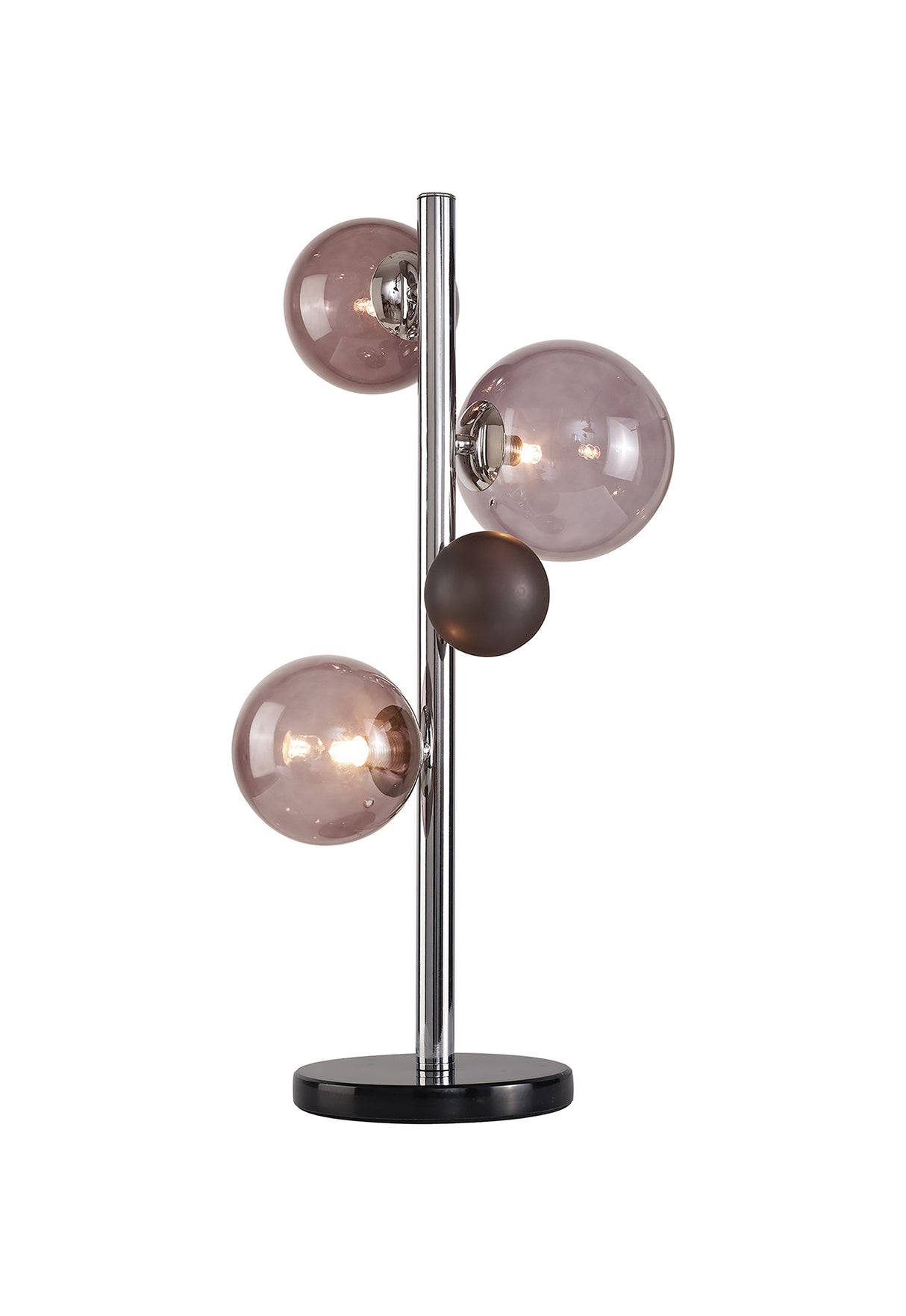 Suggett Table Lamp, 3 x G9, Polished Chrome/Smoked Glass With Black Marble Base