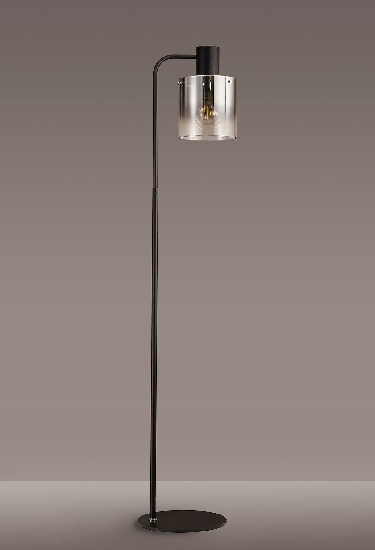 Chisholm Large Floor Lamp, 1 Light E27, Black / Smoke Fade Glass