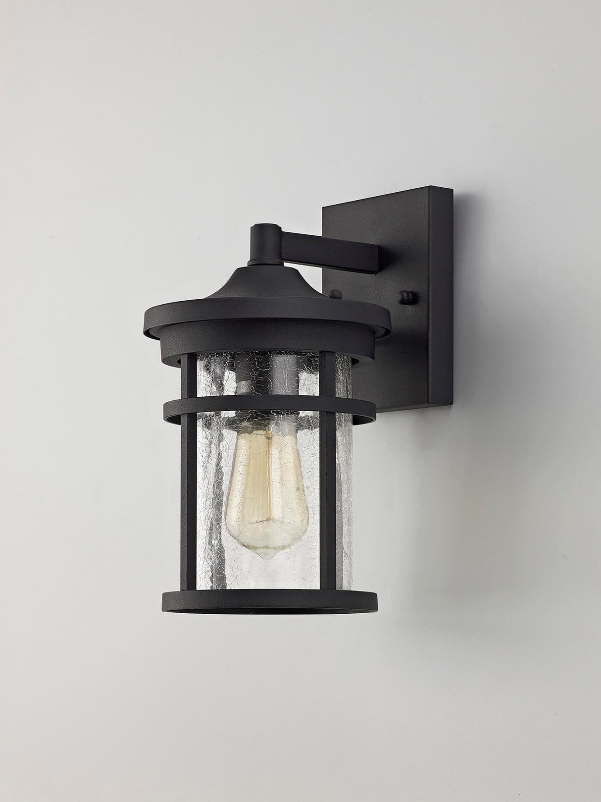 Gray Wall Lamp, 1 x E27, Black/Clear Crackled Glass, IP54, 2yrs Warranty