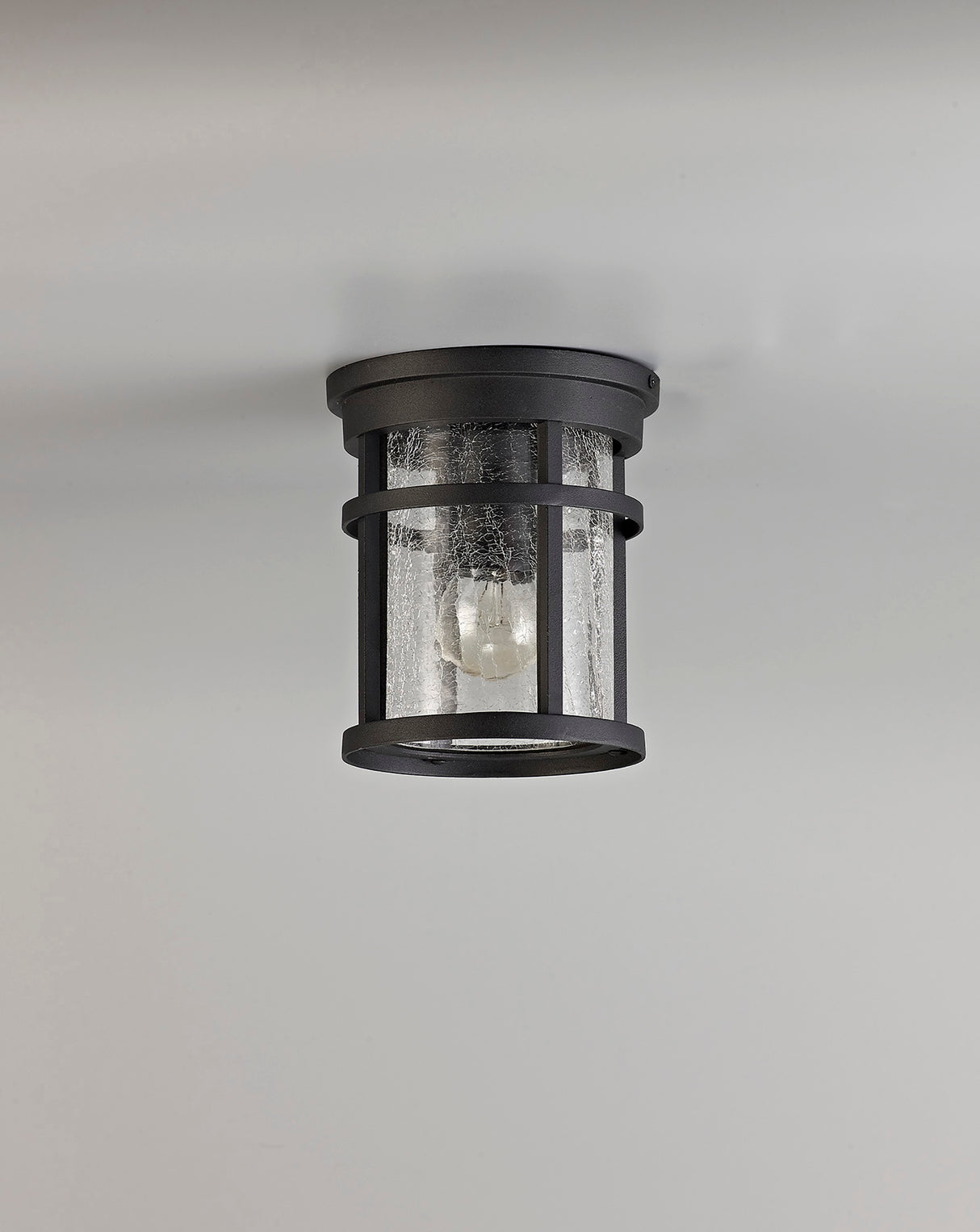 Gray Ceiling, 1 x E27, Black/Clear Crackled Glass, IP54, 2yrs Warranty
