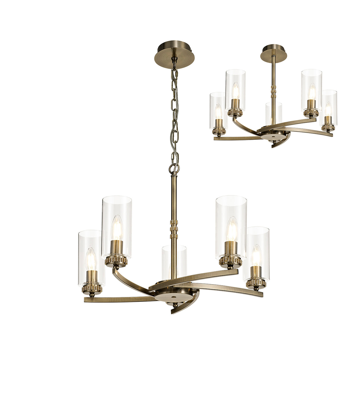Gates Pendant/Semi Flush, 5 x E14, Antique Brass