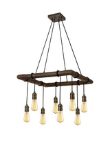 Tiler Square Pendant, 8 x E27, Medium Oak/Antique Brass