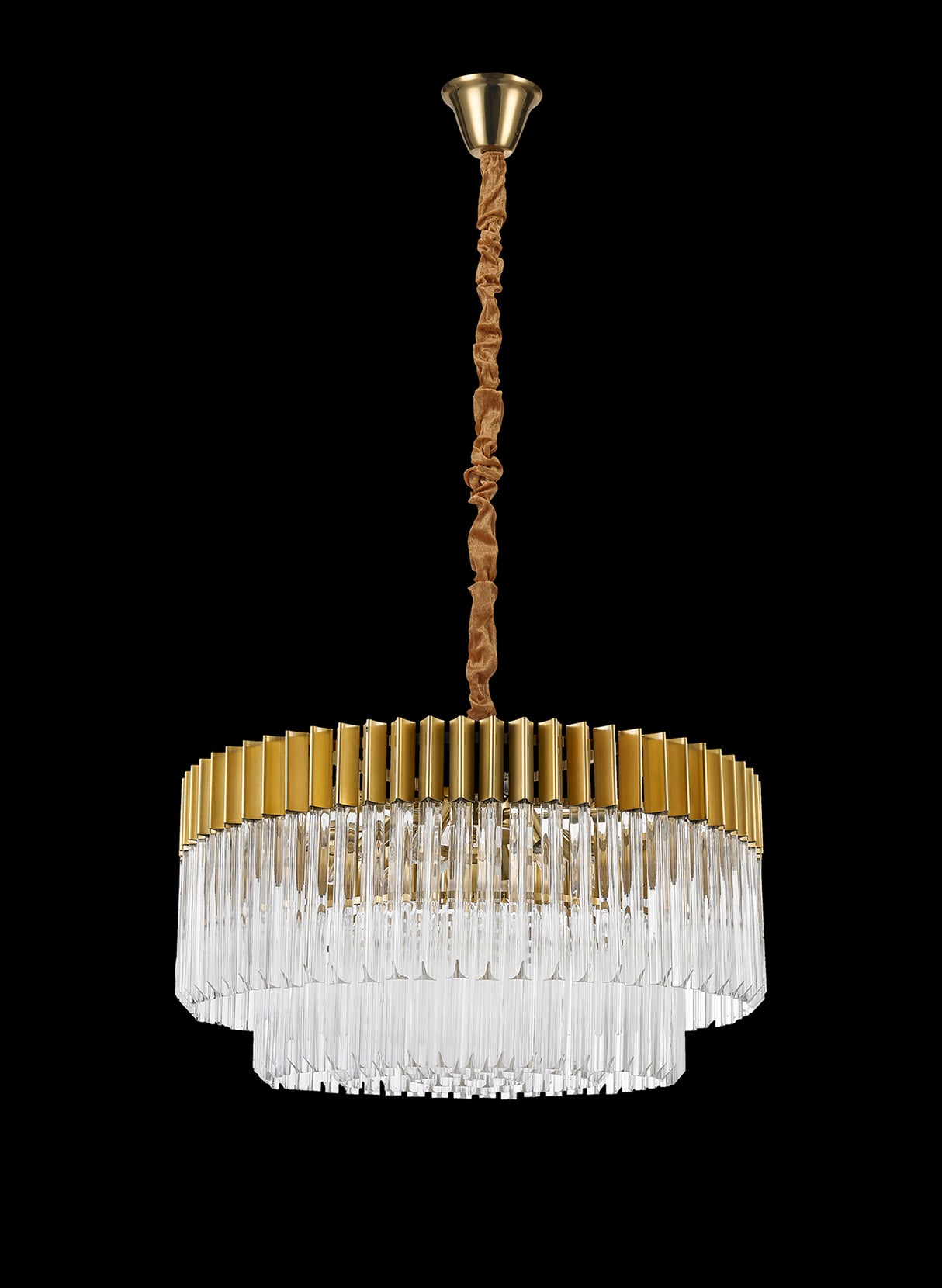 Longhorn 80cm Pendant Round 12 Light E14, Brass/Clear Sculpted Glass, Item Weight: 25.4kg