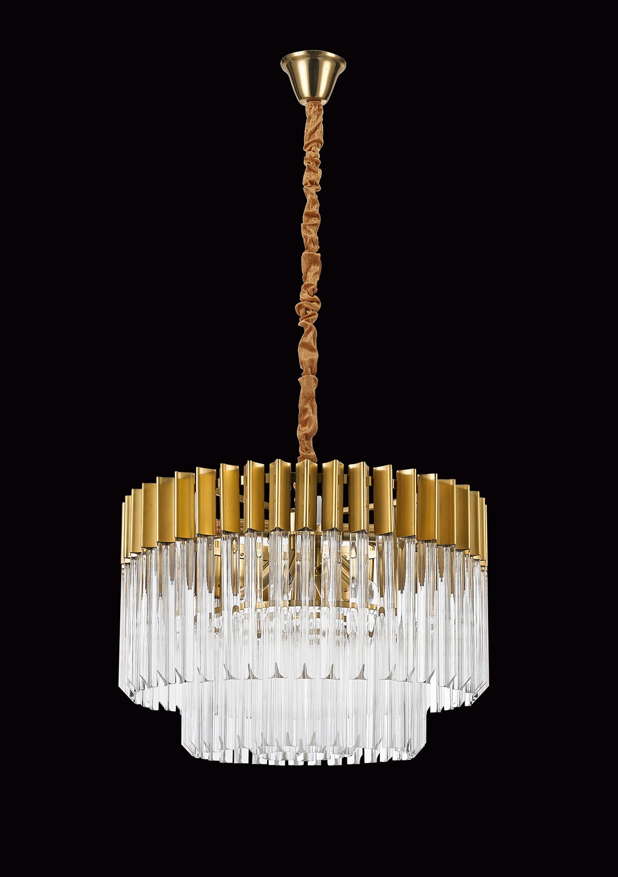 Longhorn 60cm Pendant Round 8 Light E14, Brass/Clear Sculpted Glass, Item Weight: 17.3kg