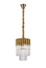 Longhorn 30cm Pendant Round 4 Light E14, Brass/Clear Sculpted Glass