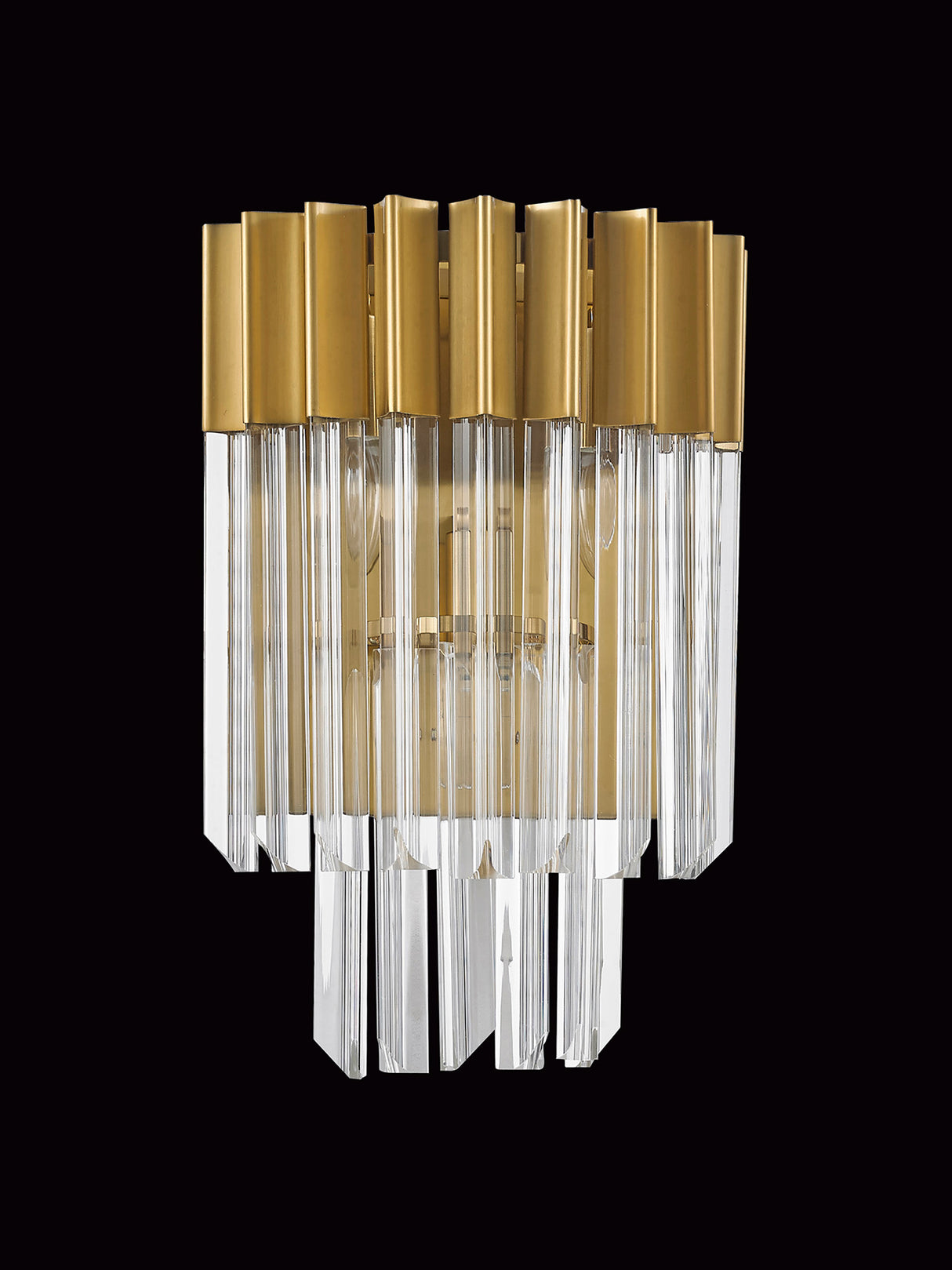 Longhorn 27.5 x H41cm Wall 3 Light E14, Brass/Clear Sculpted Glass