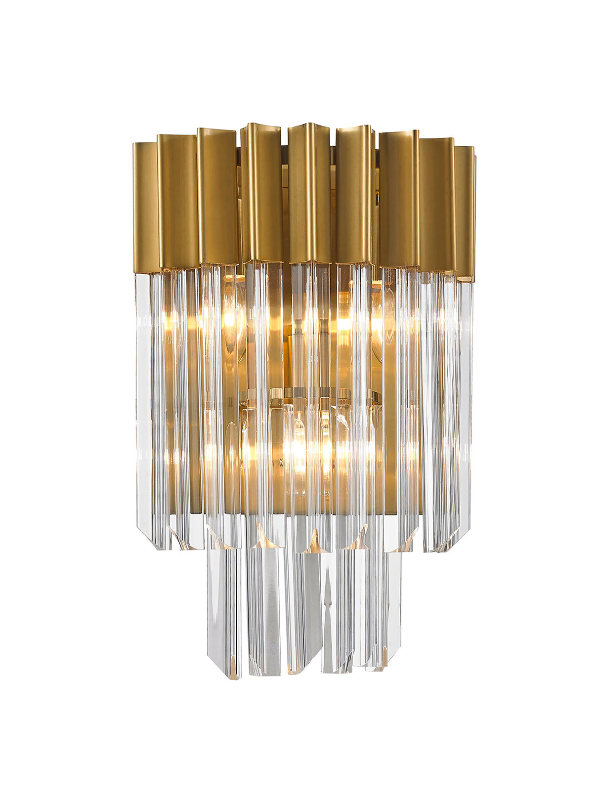 Longhorn 27.5 x H41cm Wall 3 Light E14, Brass/Clear Sculpted Glass