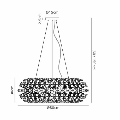 Byrne Pendant 80cm 20 x G9 Polished Chrome/Crystal