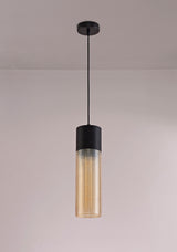 Herd Single Tube Pendant 1 Light E27, Black/Amber Glass