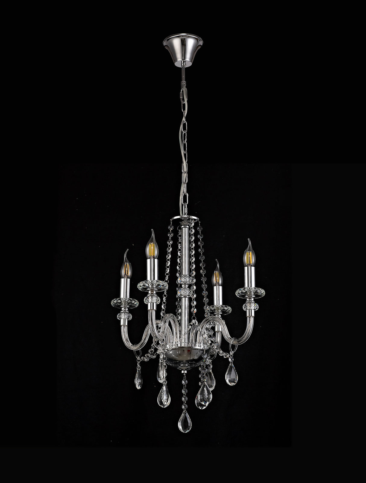 Hawley Chandelier Pendant, 4 Light E14, Polished Chrome/Clear Glass/Crystal