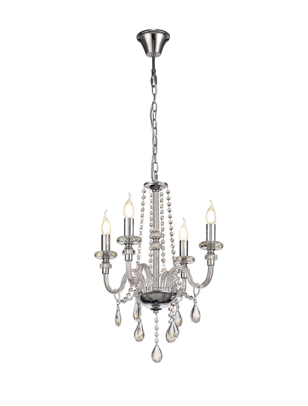 Hawley Chandelier Pendant, 4 Light E14, Polished Chrome/Clear Glass/Crystal
