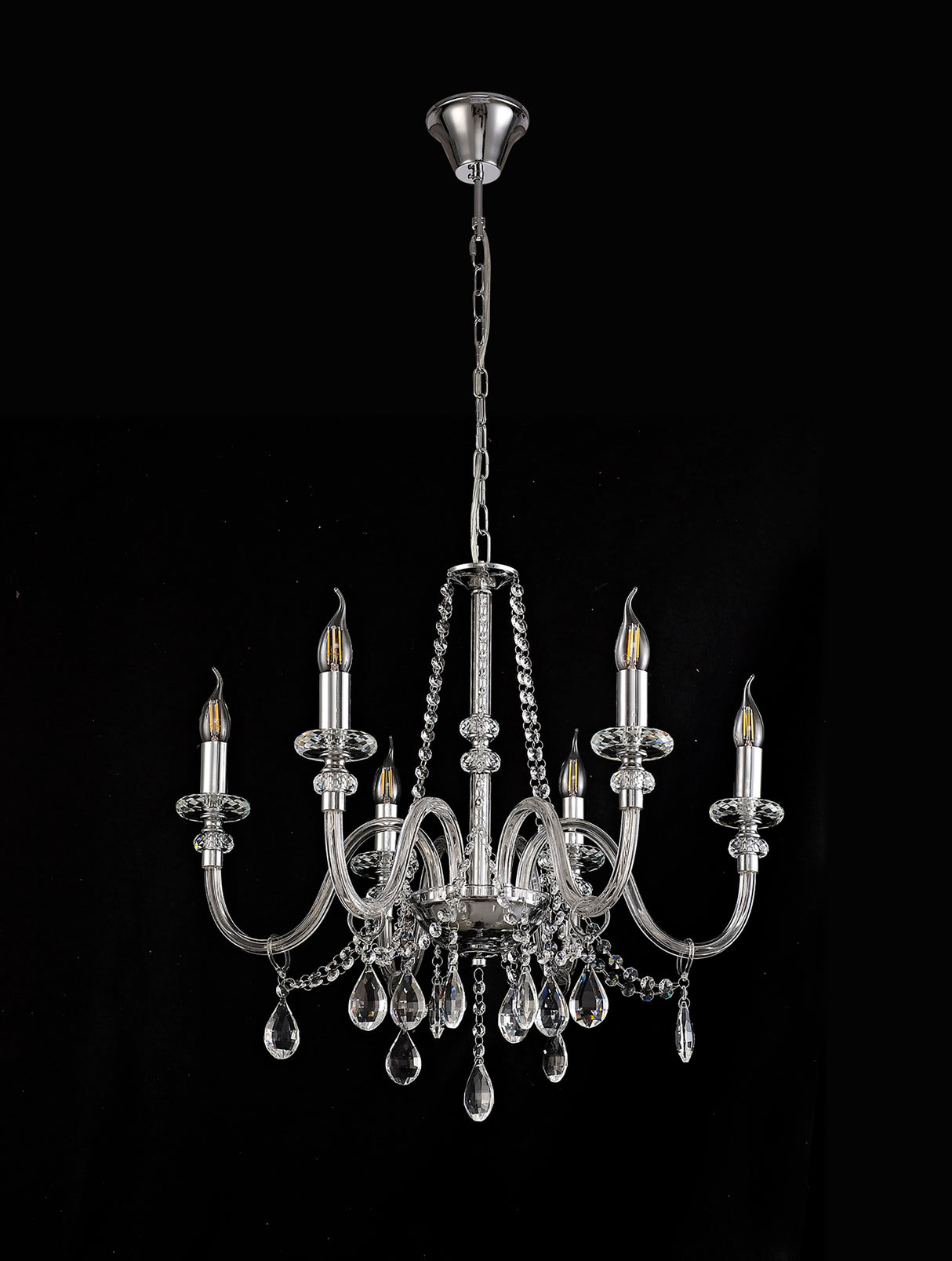 Hawley Chandelier Pendant, 6 Light E14, Polished Chrome/Clear Glass/Crystal, (ITEM REQUIRES CONSTRUCTION/CONNECTION)