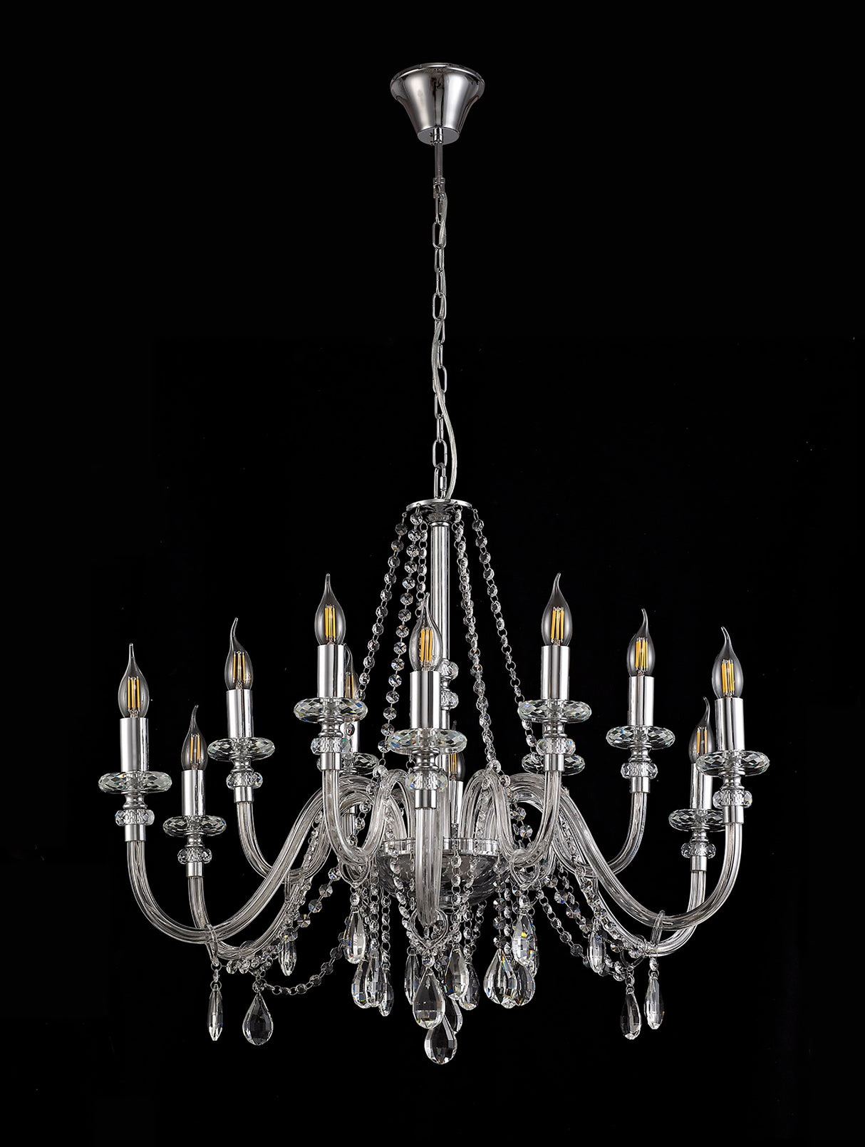 Hawley Chandelier Pendant, 12 Light E14, Polished Chrome/Clear Glass/Crystal, (ITEM REQUIRES CONSTRUCTION/CONNECTION)