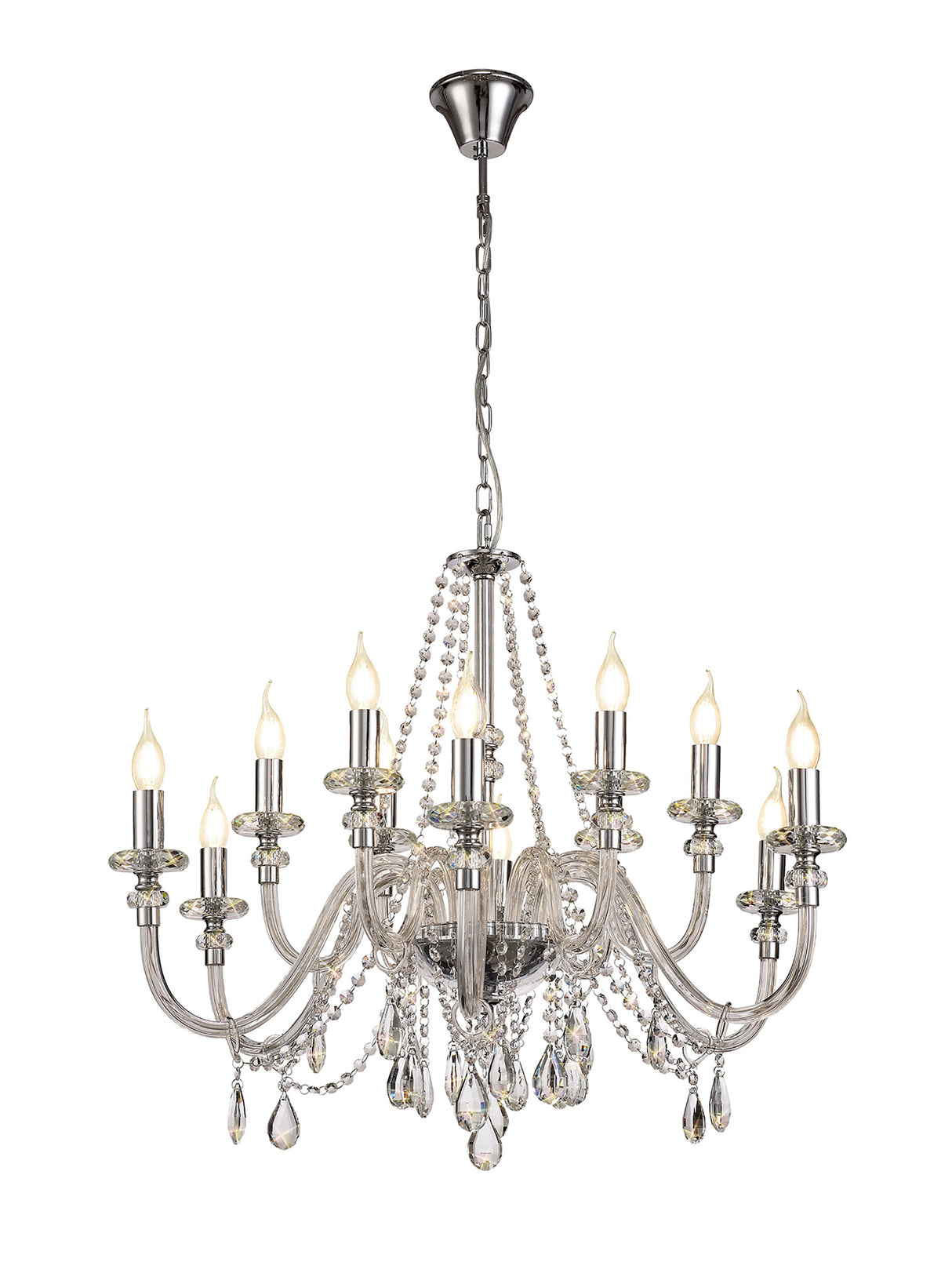 Hawley Chandelier Pendant, 12 Light E14, Polished Chrome/Clear Glass/Crystal, (ITEM REQUIRES CONSTRUCTION/CONNECTION)