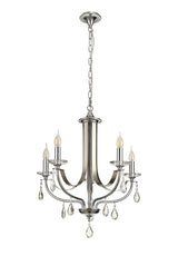 Malone Pendant 5 x E14, Polished Chrome & Satin Nickel/Clear Crystal