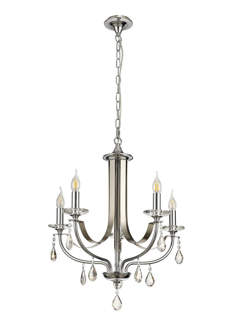 Malone Pendant 5 x E14, Polished Chrome & Satin Nickel/Clear Crystal
