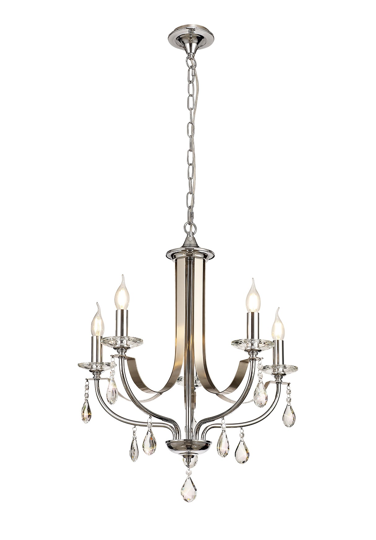 Malone Pendant 5 Light E14, Polished Chrome & Satin Nickel/Clear Crystal