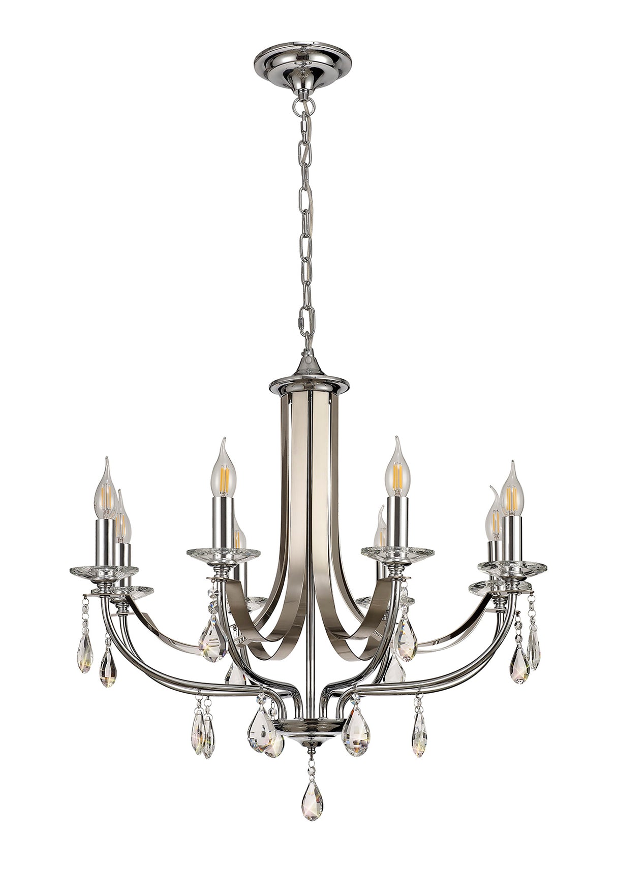 Malone Pendant 8 x E14 Polished Chrome/Satin Nickel/Clear Crystal