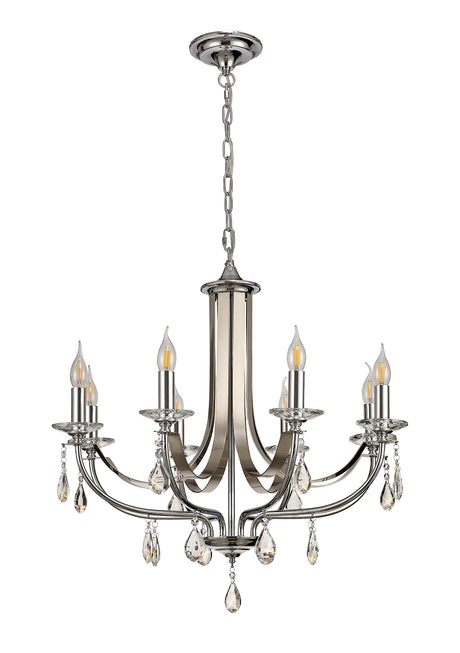 Malone Pendant 8 x E14 Polished Chrome/Satin Nickel/Clear Crystal
