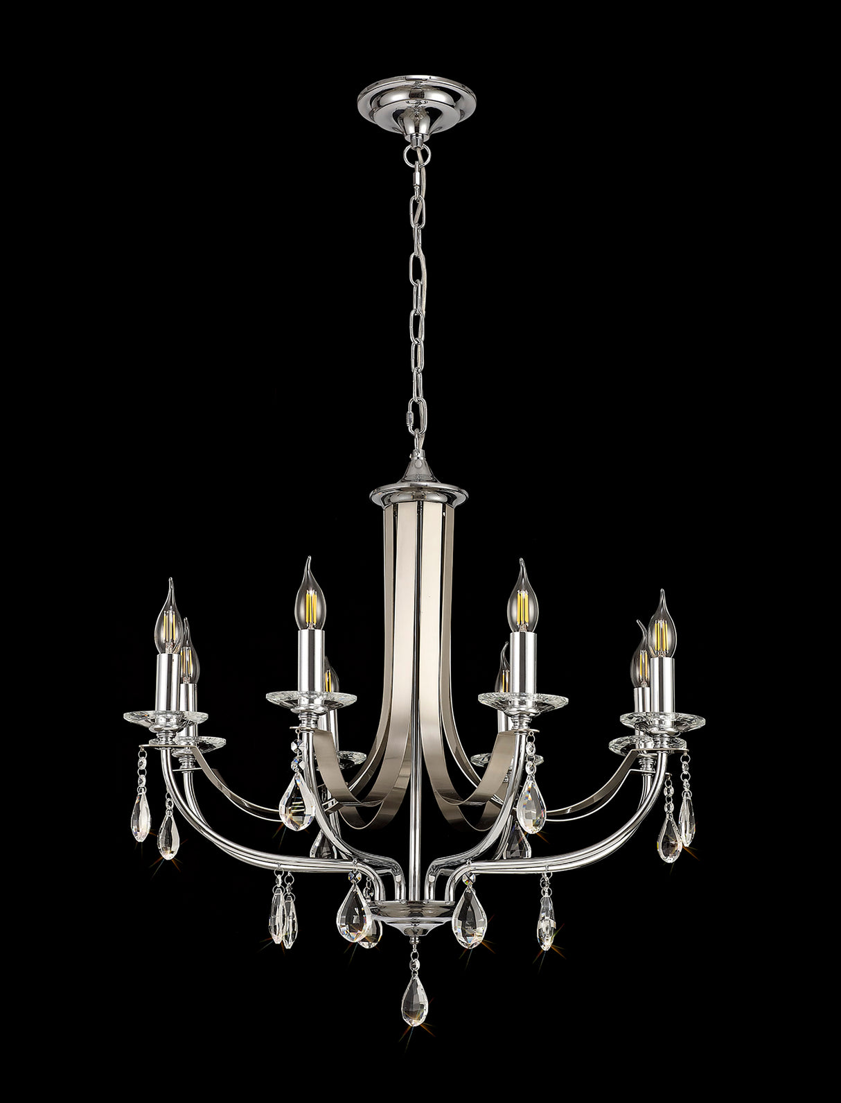 Malone Pendant 8 Light E14 Polished Chrome/Satin Nickel/Clear Crystal