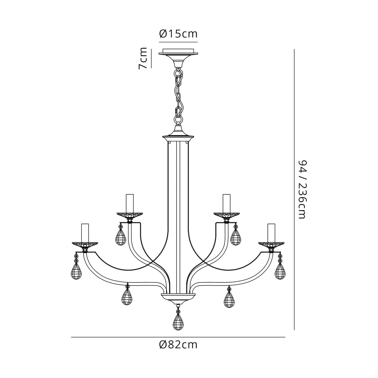 Malone Pendant 12 x E14 Polished Chrome/Satin Nickel/Clear Crystal
