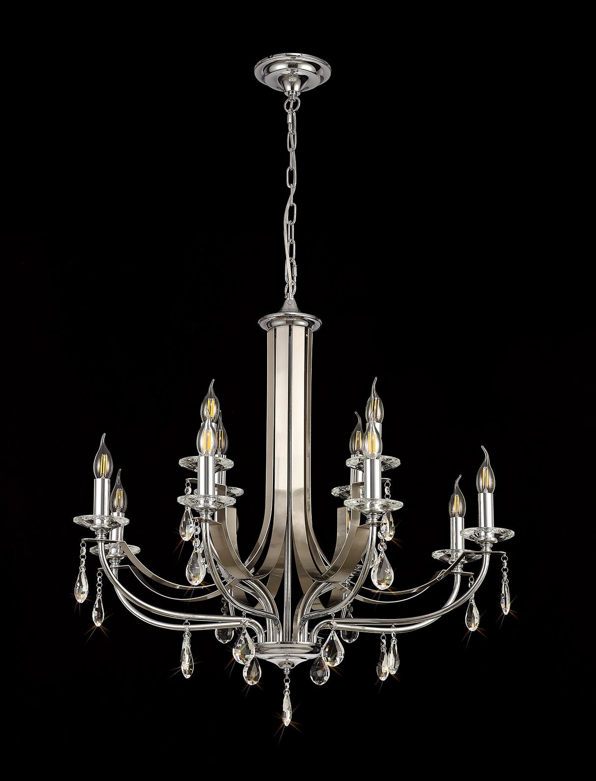 Malone Pendant 12 Light E14 Polished Chrome/Satin Nickel/Clear Crystal