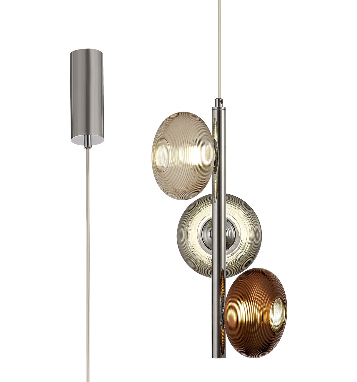 Stronach Multiple Pendant, 3 x 8W LED, 4000K, Smoked, Copper & Champagne/Polished Chrome, 3yrs Warranty