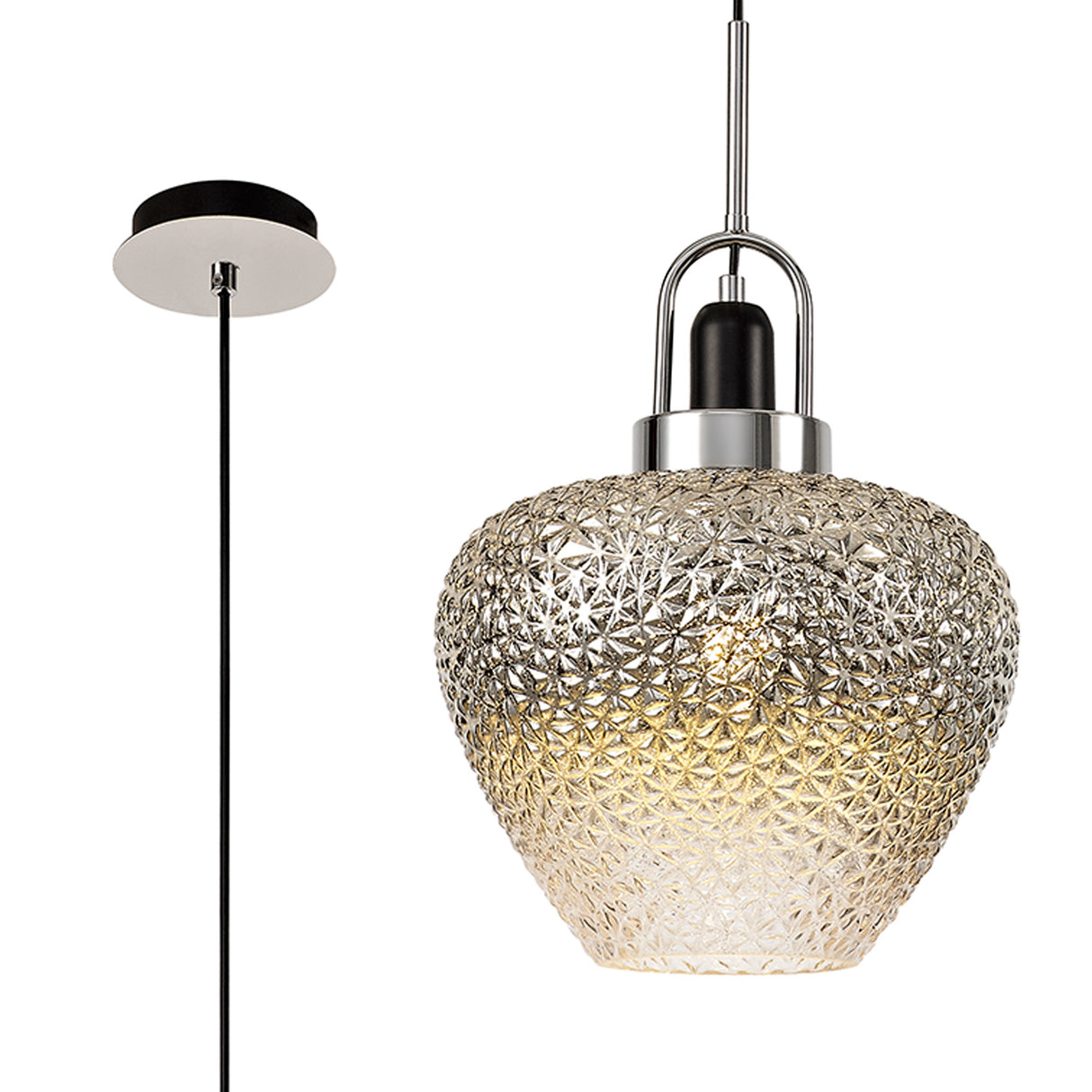 Beagrie Pendant, 1 x E27, Black Smoke Plated & Clear/Polished Chrome