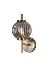 Halom Wall Lamp, 1 x G9, Antique Brass/Smoked Glass