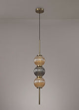 Halom Pendant, 3 x G9, Antique Brass/Smoked & Amber Glass