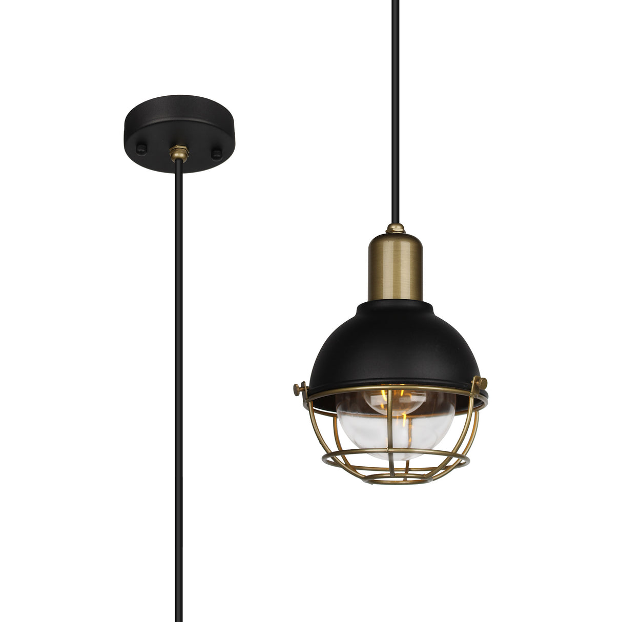 Rose Pendant, 1 Light E27, IP65, Sand Black/Antique Brass, 2yrs Warranty