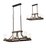Owers Linear Pendant 6 Light E27, Brown Oxide/Gold Bronze With Clear Glass Shades