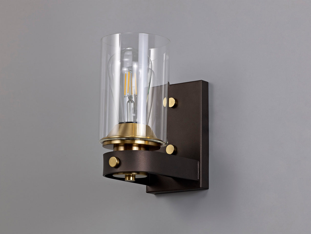 Owers Wall Lamp 1 Light E27, Brown Oxide/Gold Bronze With Clear Glass Shades