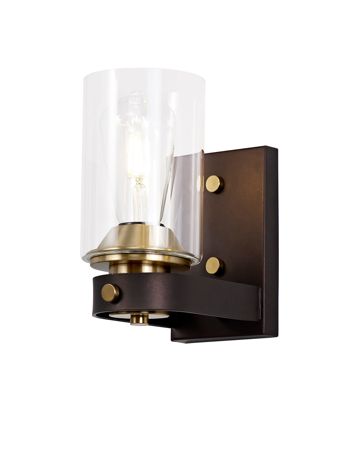 Owers Wall Lamp 1 Light E27, Brown Oxide/Gold Bronze With Clear Glass Shades