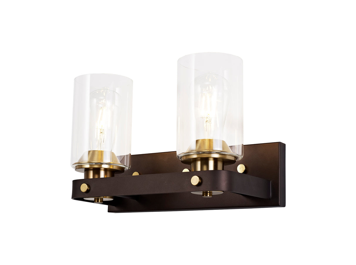Owers Wall Lamp 2 Light E27, Brown Oxide/Gold Bronze With Clear Glass Shades