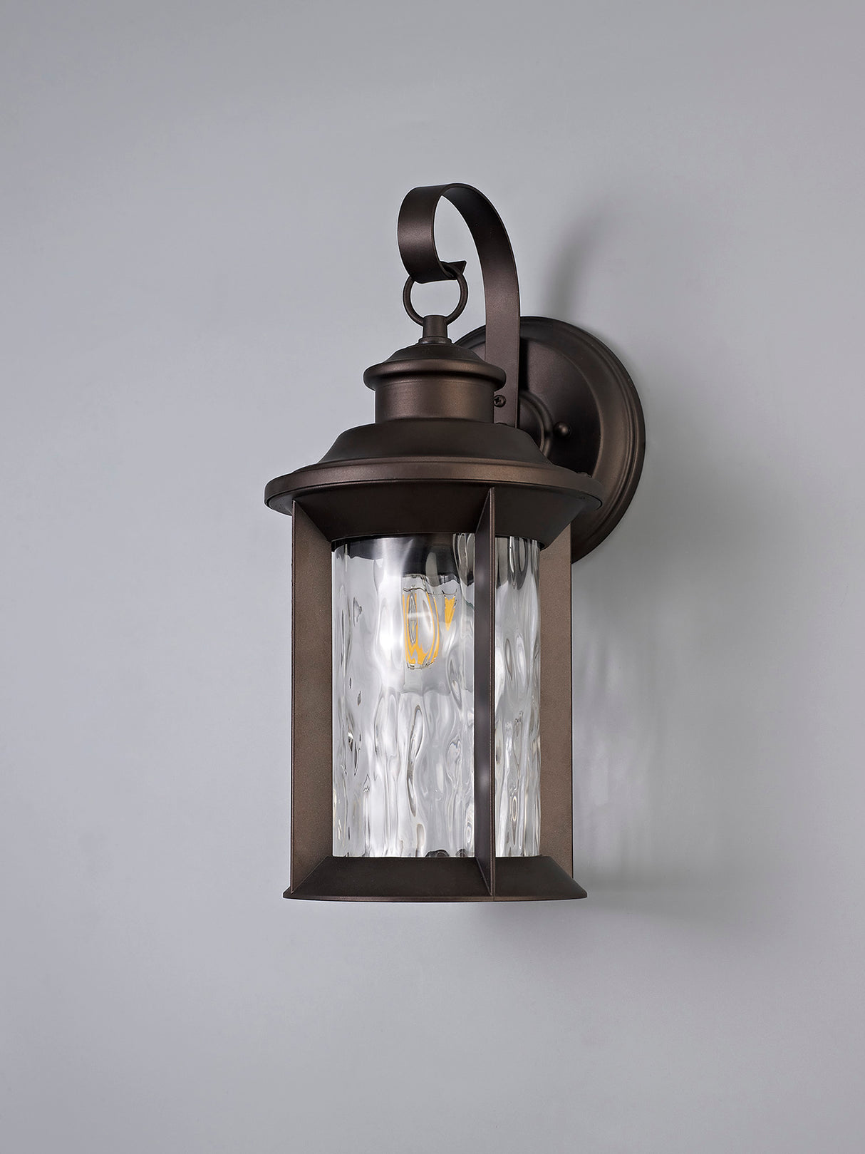 Goodman Small Wall Lamp, 1 x E27, Antique Bronze/Clear Ripple Glass, IP54, 2yrs Warranty